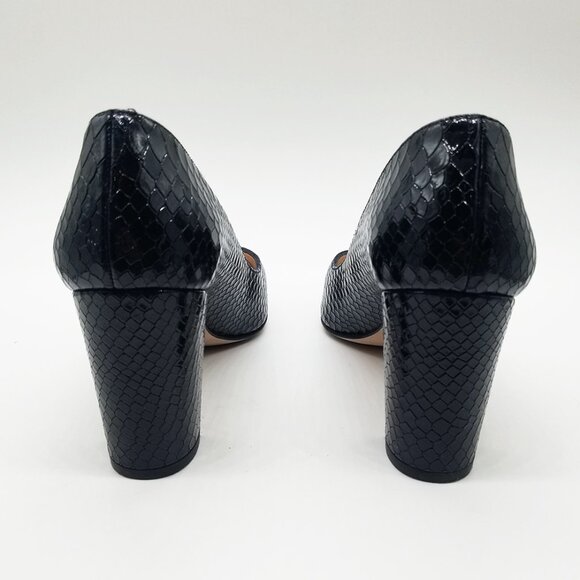 Jon Josef Sweetheart Pointed Toe Block Heel Pump Black Croco Patent Leather 7.5 - Picture 7 of 16